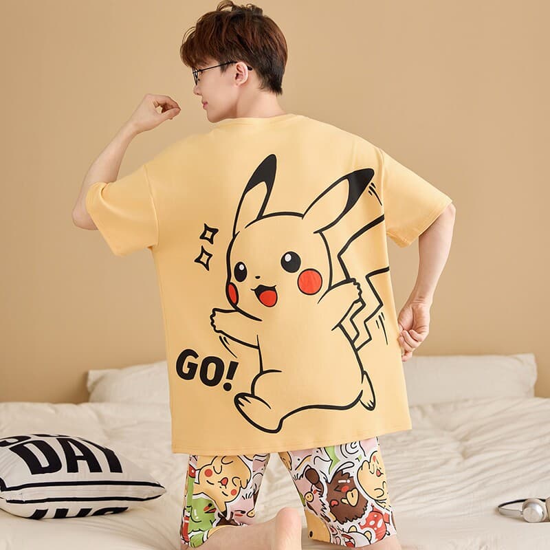 Men's Summer Pajamas Cotton Short Sleeve Thin Style Plus Size Youth Wearable Out Home Suit