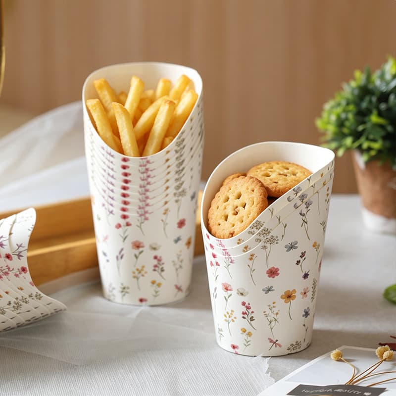 Disposable Thickened Commercial Kraft Paper Tilted Cup for French Fries, Customizable Egg Waffle Paper Cup, 12oz Wholesale Takeaway Cup