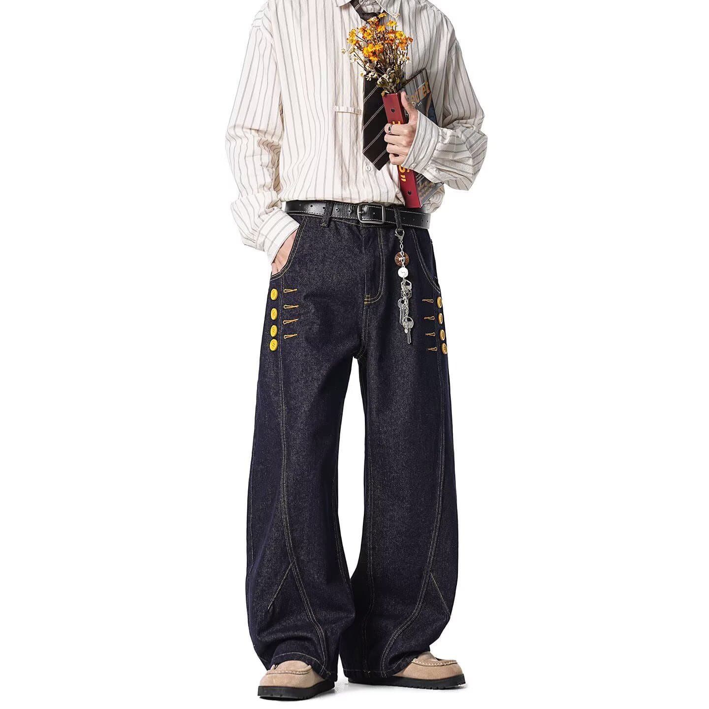 Black jeans 2026 new spring popular trousers high-waisted slimming loose floor-length straight wide-leg pants