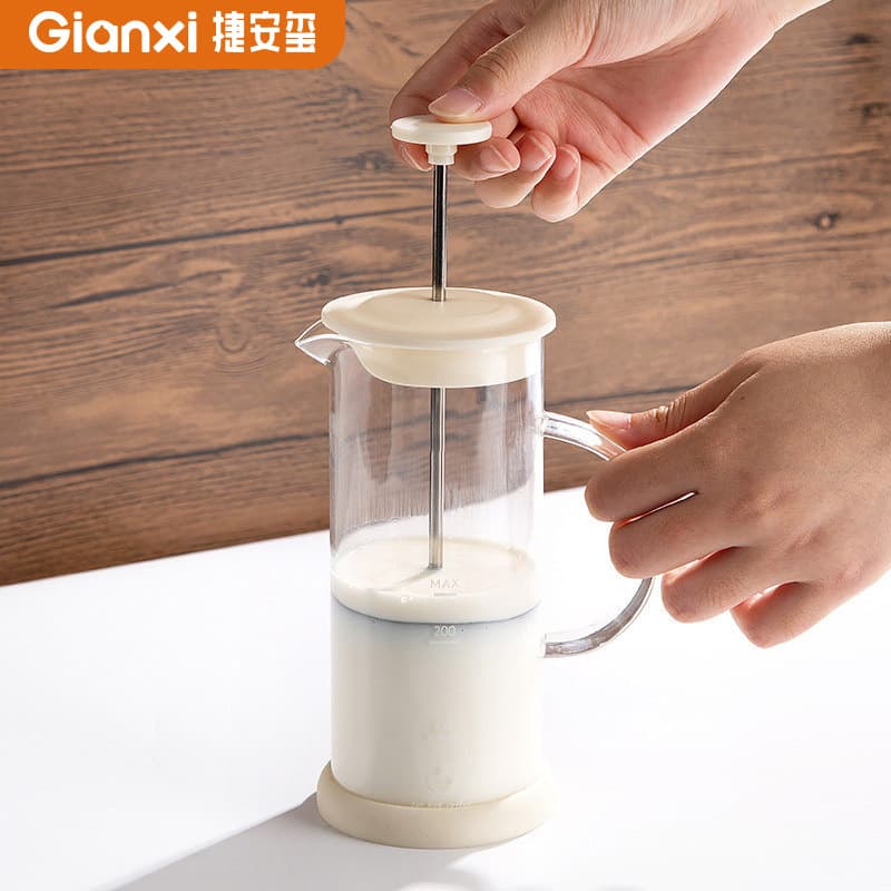 Jieanxi Glass Milk Frother Cold Brew Coffee Milk Manual Frother Borosilicate Glass with Scale Milk Frothing Cup