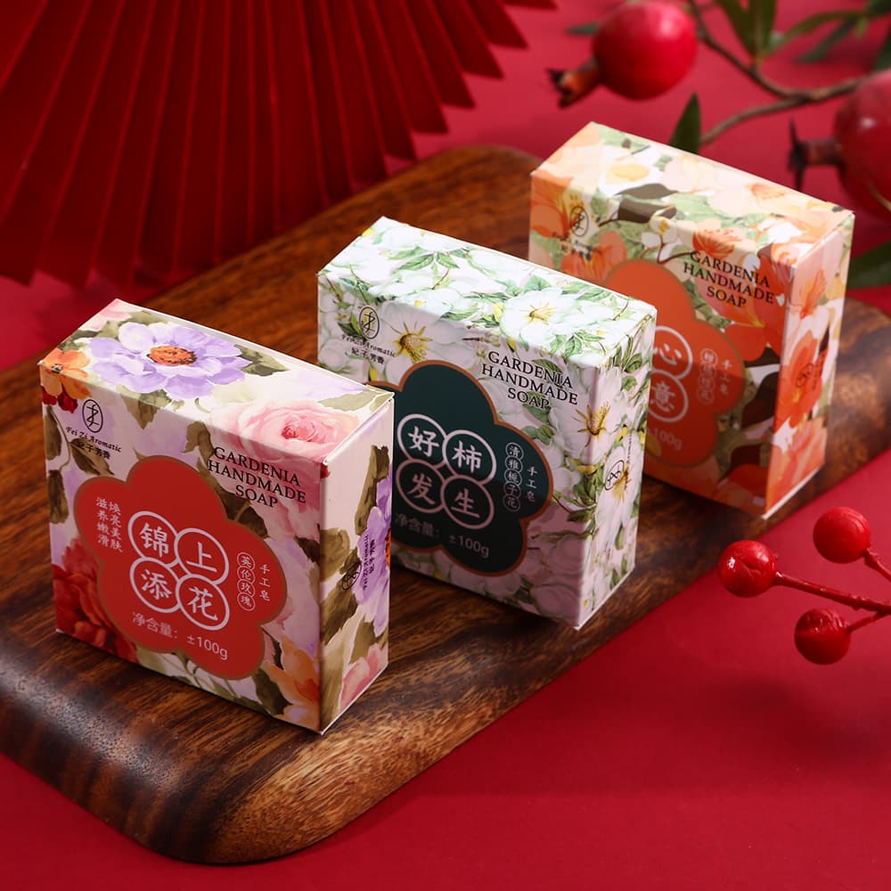 Festive scented essential oil soap for wedding favors, "Everything Goes Well" persimmon-themed handmade soap for bridesmaid gifts