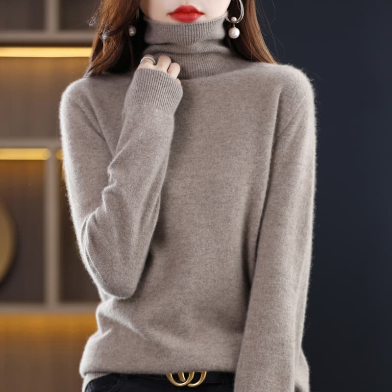 Autumn and winter temperament turtleneck sweater for women with turtleneck loose slimming knitted bottoming shirt temperament solid color woolen sweater