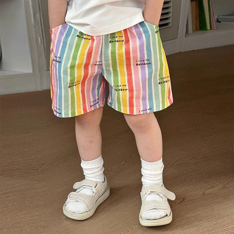 Boys' Shorts Summer Thin New Style Rainbow Stripe Five-Point Shorts Fashionable