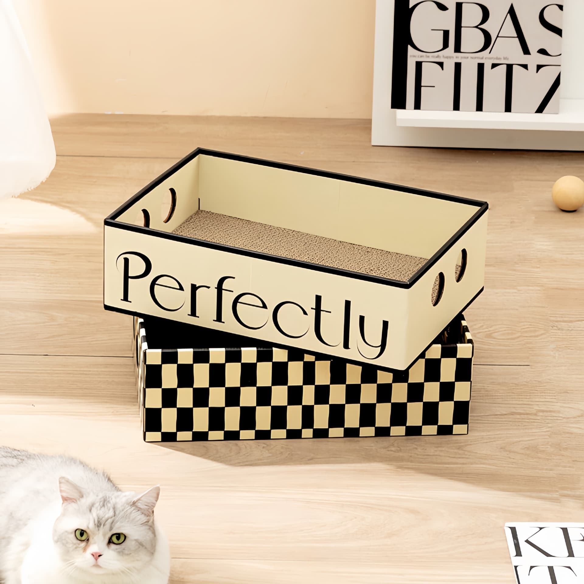 Checkerboard Large Cat Scratcher and Cat Bed 2-in-1 Square Cardboard Scratching Pad Toy for Pets