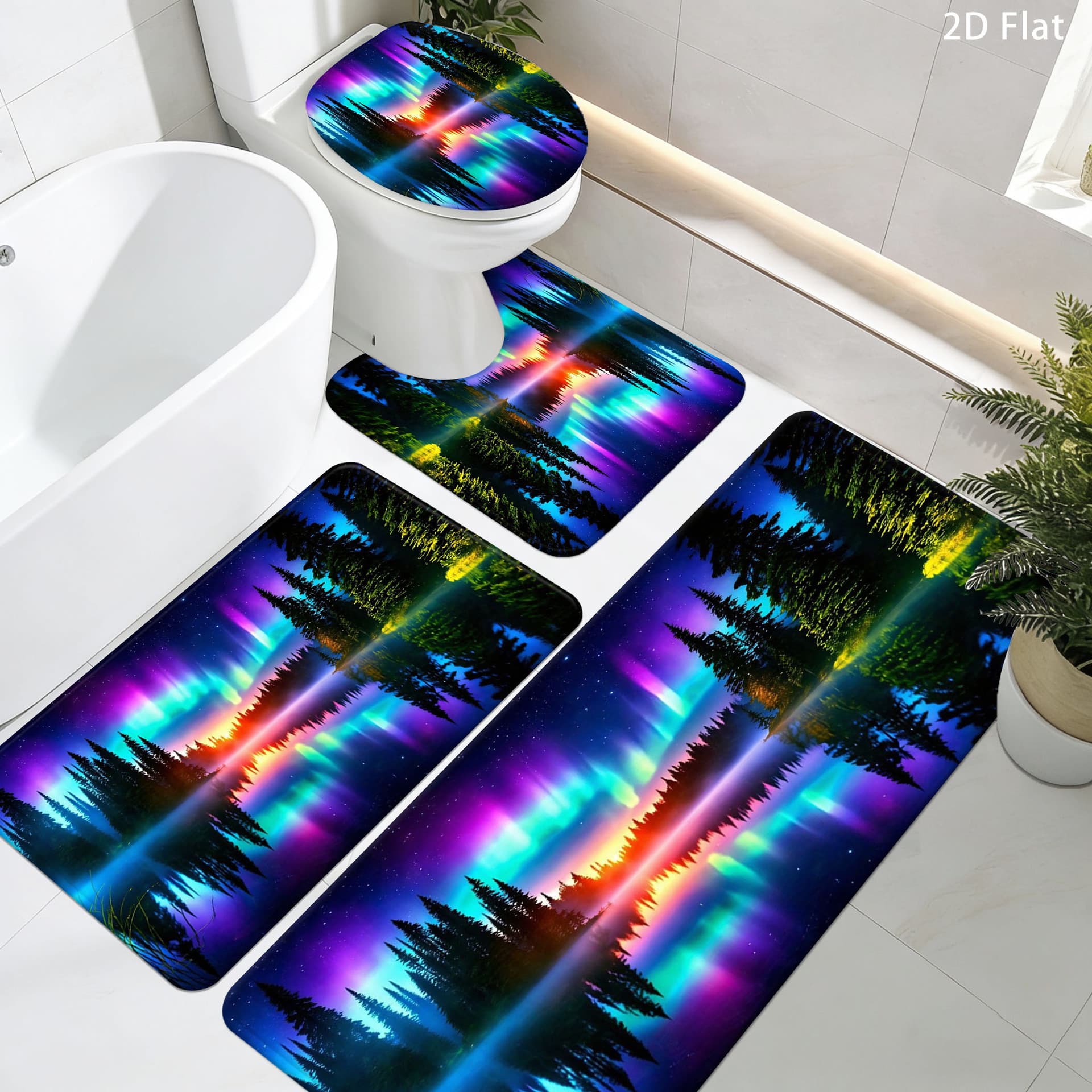 Amazon bathroom anti-slip mat flannel four-piece set bathroom toilet floor mat absorbent carpet one piece drop shipping