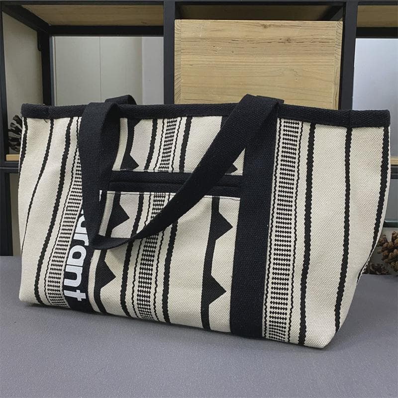 Casual Letters Logo Flocking Canvas Tote Bags For Women Large.