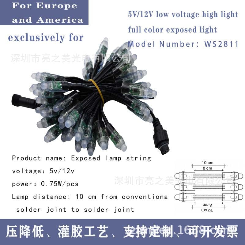 Export LED Exposed Light WS2811 Advertising Sign Luminous Character 5V12V12mm Festival String Light Pixel Light Waterproof