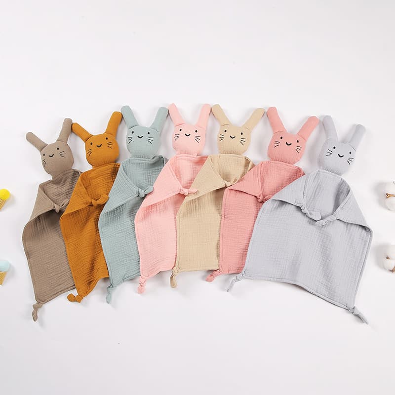 Baby Muslin Cotton Security Blanket Children's Small Blanket Sleep Companion Plush Toy with 3D Cat Ears Cotton Gauze