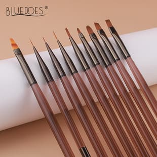 Cross-border 9-piece Brown Nail Art Brush Set: Dual-ended Builder Brush, Line Drawing Brush for Color Painting, Ombre, and Gradient Effects