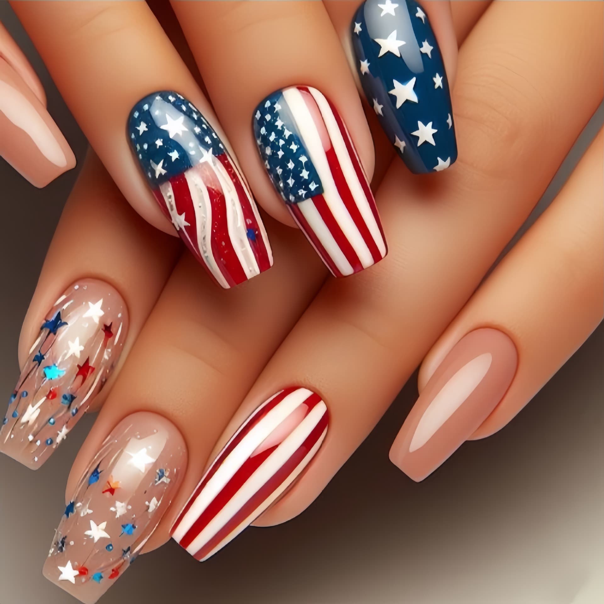 Press-On Nail Tips Medium-Long Oval Square Nail Tips Independence Day Nail Tips Star Stripes