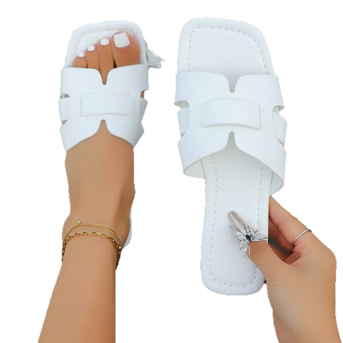 Women's Solid Color Flat Slippers, European and American Export Style Square Toe Breathable Slip-On Home Slippers