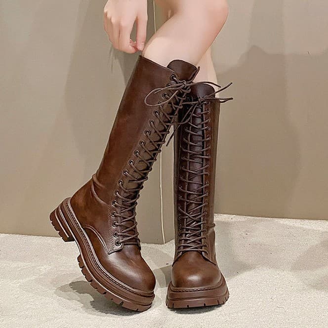 Vintage Plus Size Cross-Border Riding Boots 2025 Autumn New Thick Sole Side Zipper British Style High-Top Long Boots Women Size 43