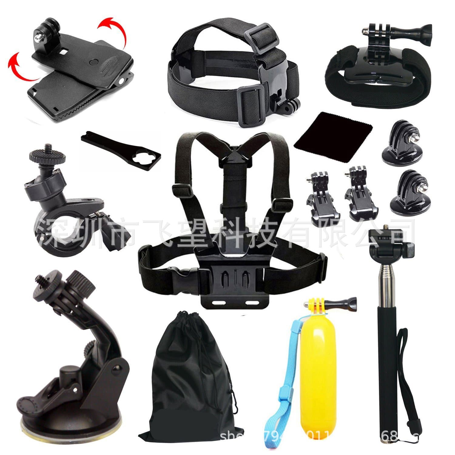 GoPro Sports Camera Accessories 15-in-1 Kit, Xiaomi Yi SJCam Hero 13 12 11 10 9 8 7 6 5