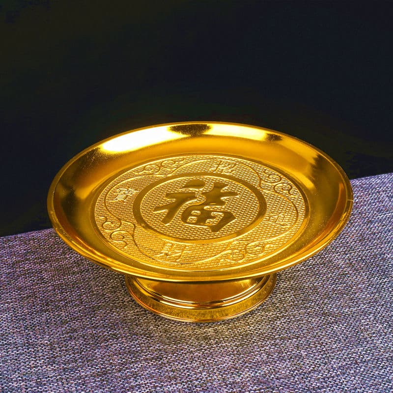 Fortune and Blessing Offering Plate, Buddhist Altar Fruit Tray, Home Lotus Pedestal Tray, Fruit Offering Plate