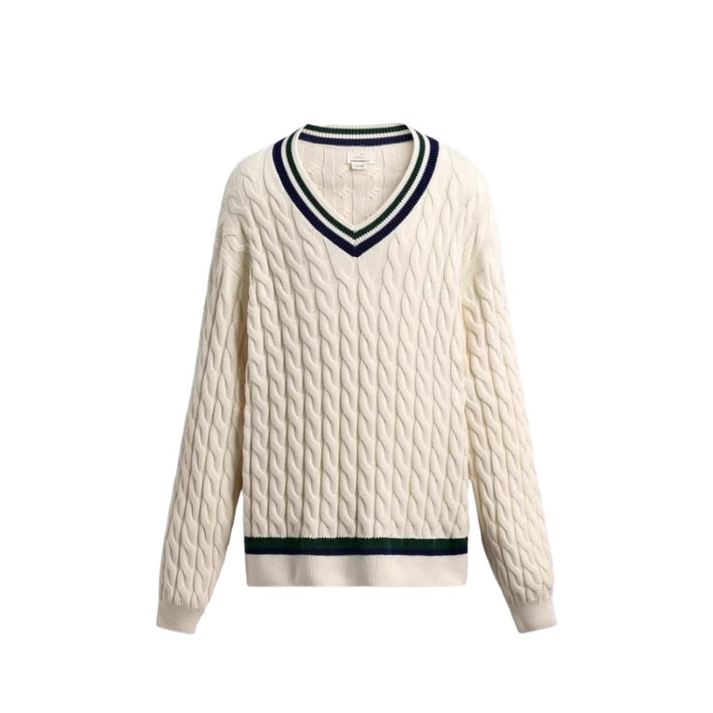 ZA 2025 Fall Sweater Factory Autumn Winter V-Neck Pullover Loose Sweater Men Beige Twisted Pattern Simple Men's Sweater