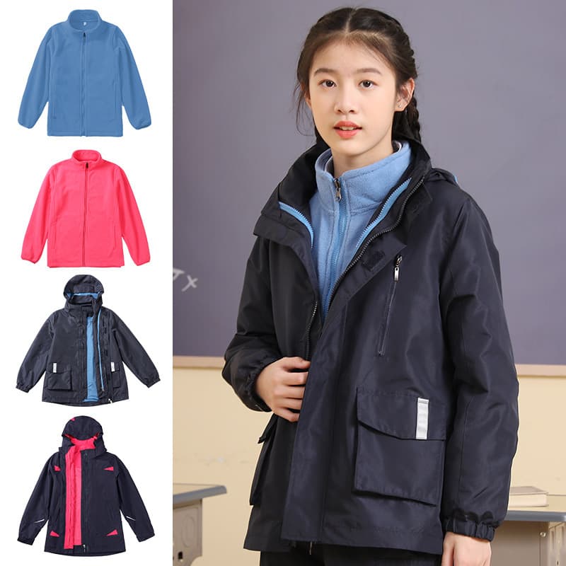 Primary and Secondary Student School Uniform Windbreaker Navy Blue and Rose Red Children's Boys and Girls Autumn and Winter Three-in-One Windproof and Rainproof Manufacturer Direct Shipping