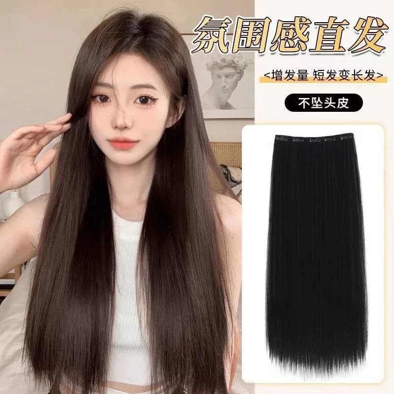 Women's Hair Topper Piece One-Piece Clip-In 5-Clip Realistic Hair Invisible Seamless Long Straight Hair Extension Straight Hairpiece
