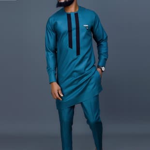 2023 African Ethnic Style Men's Casual 2-Piece Set Long Sleeve Solid Color Shirt and Pants Set