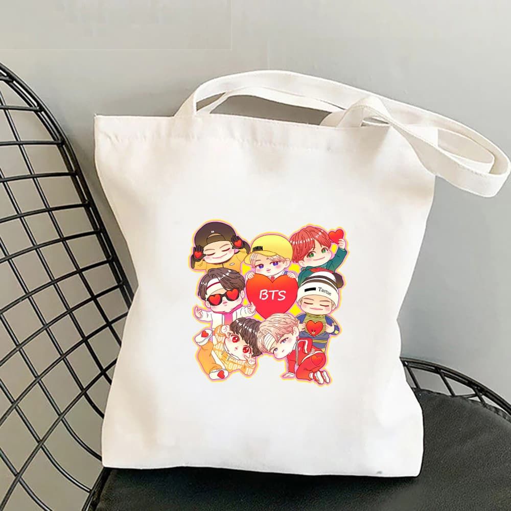 Kpop BTS Printed Canvas Bag Shoulder Bag Foldable Tote Bag Shopping Bag Cross-border Trade