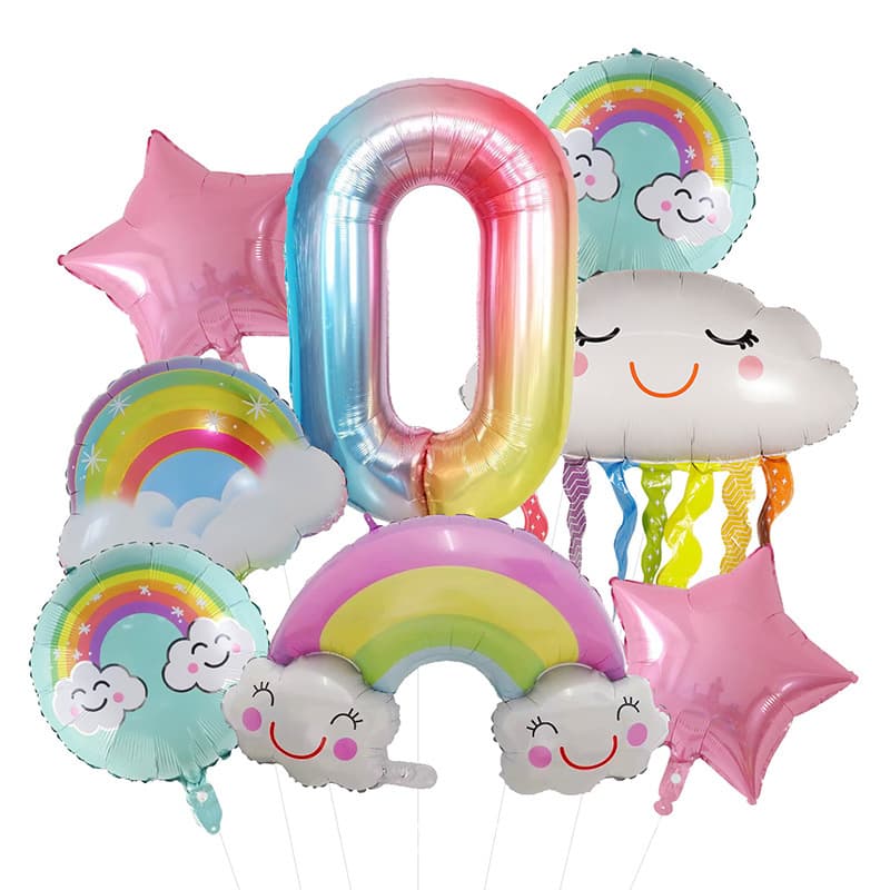 New Cartoon Cloud Balloon Set Smiley Face Colorful Gradient Cloud Number Balloons for Kids First Birthday Decoration
