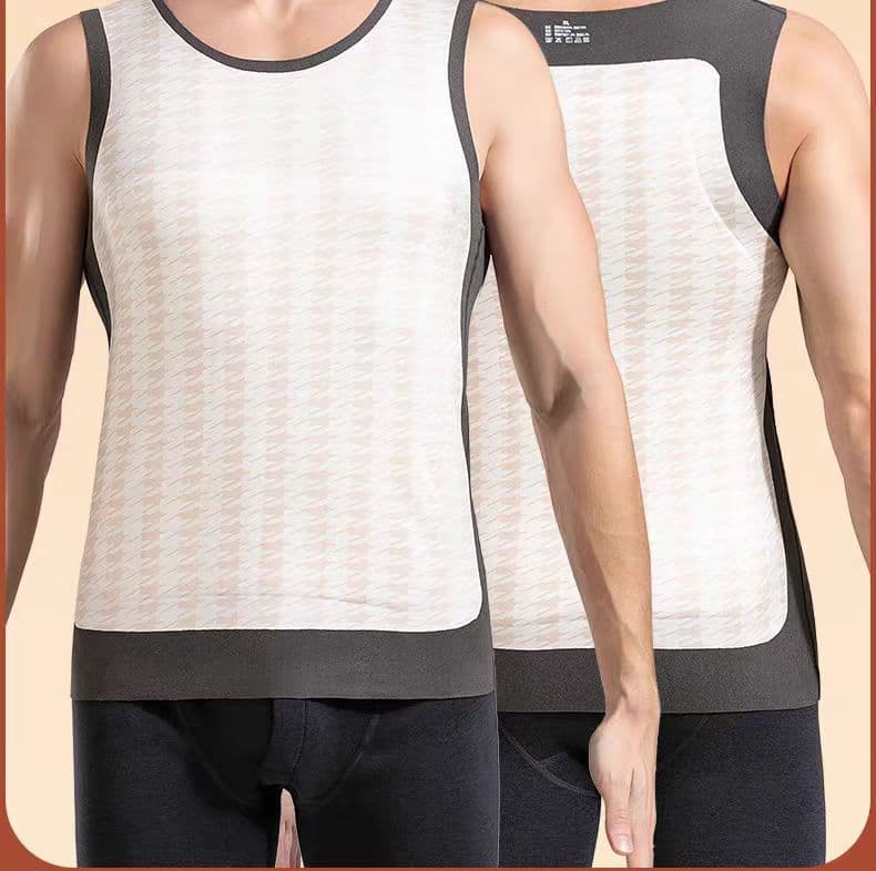 Wool Thermal Vest for Men, Inner Layer Autumn/Winter Fleece-Lined Full Patch Seamless Waistcoat Base Layer Sleeveless Top, Breathable