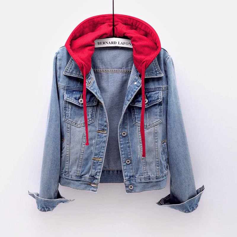 Women's Denim Short Jacket, Cropped Spring/Fall Korean Style, New Long Sleeve Fitted Hooded Coat, Versatile Student Top
