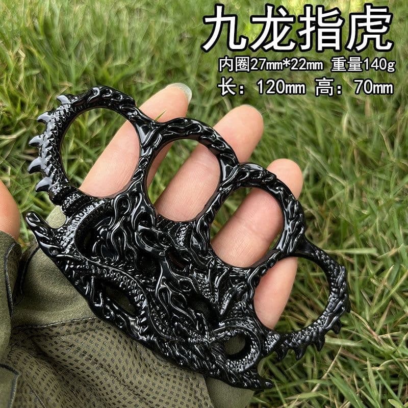 Large Self-Defense Knuckle Duster Thickened Nine-Dragon Fist Zinc Alloy High Hardness Four-Finger Self-Defense Car Window Breaker