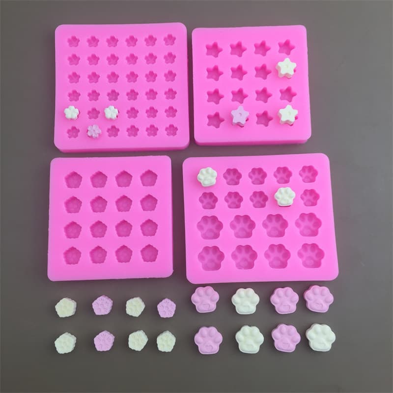 Silicone Baking Mold 20pcs Cherry Blossom Cat Paw Shape Fire Seal Wax Bead Drip Glue Model Snowflake Decoration Cake Mold