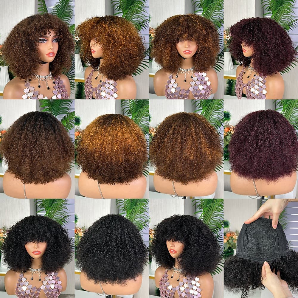 pixie  curly fringe wig brazilian human hair wig with bangs