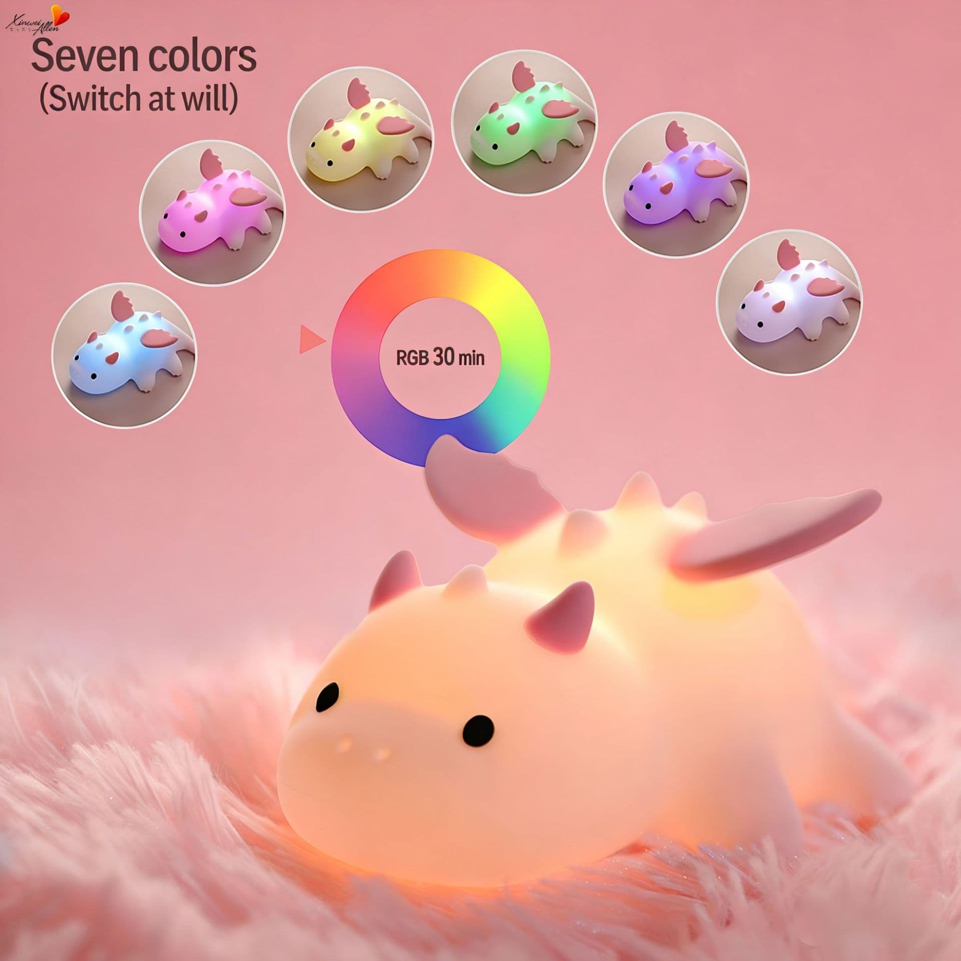 Dinosaur Lamp Little Milk Dragon Night Light Magnetic 7-Color Glow Atmosphere Light USB Rechargeable Bedside Cross-Border