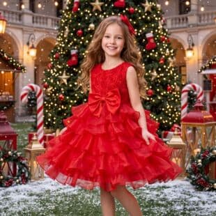 Girls' dress with roses and butterfly bow, cake princess gown for flower girl, wedding, birthday, piano recital, wholesale