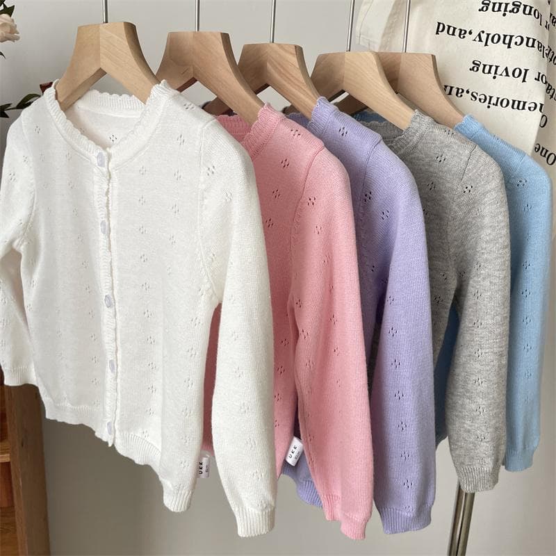 Spring baby baby thin knitted cardigan girl white outer coat children pure cotton thread outer spring and autumn