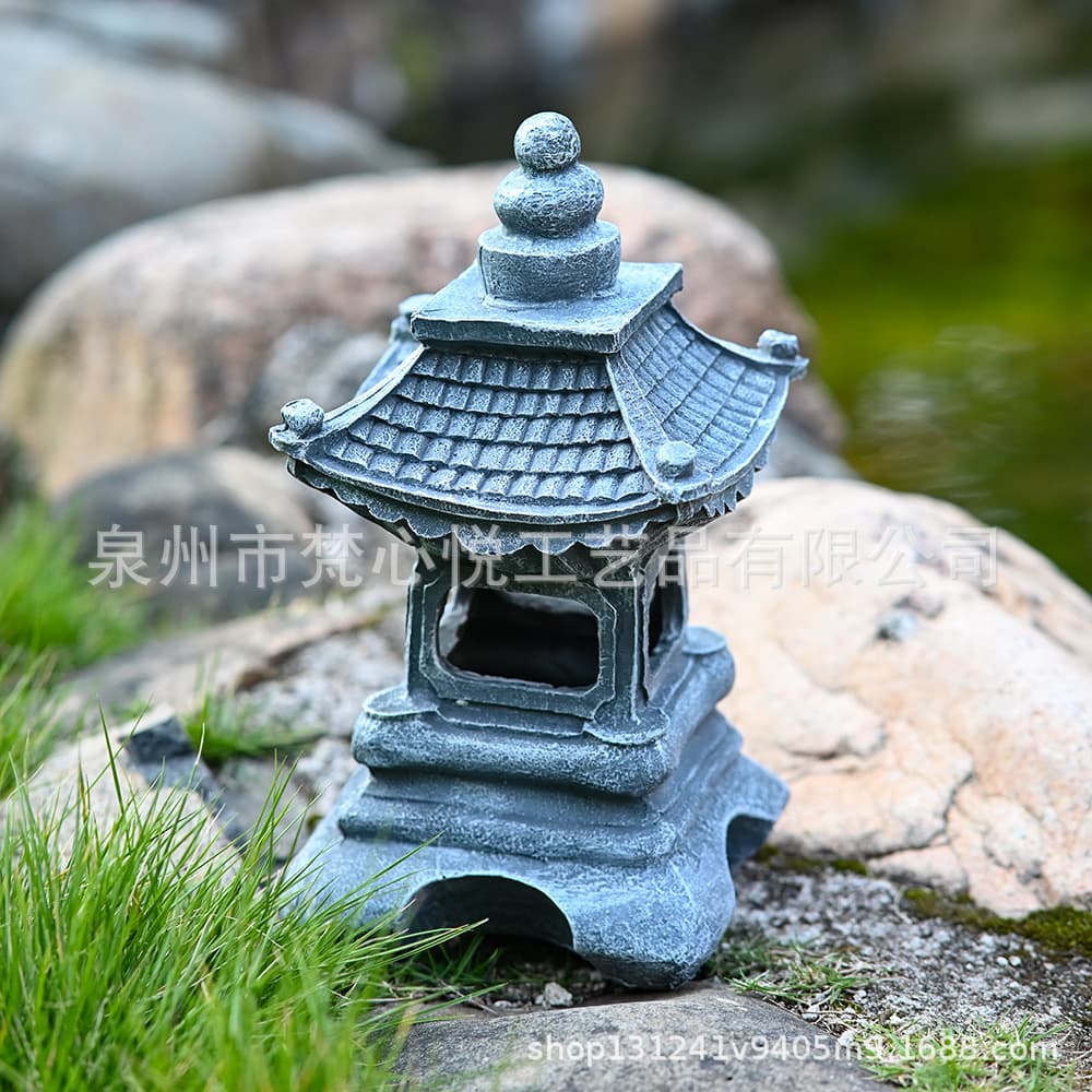 Amazon outdoor solar creative small palace lantern, retro stone tower garden courtyard villa decorative craft ornament