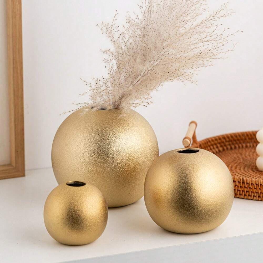 Modern Home Decorative Gold Round Ball Flower Vase for Living Room Dining Table Decoration, Cross-Border Hot Selling Vase
