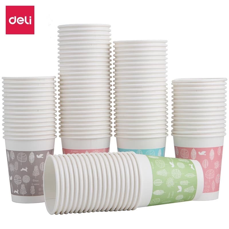 Deli 9563 Paper Cups (Assorted) (100 pcs/bag) 250ml 240g Five-Star Paper + 18g PE Film Five-Star Thickened Paper