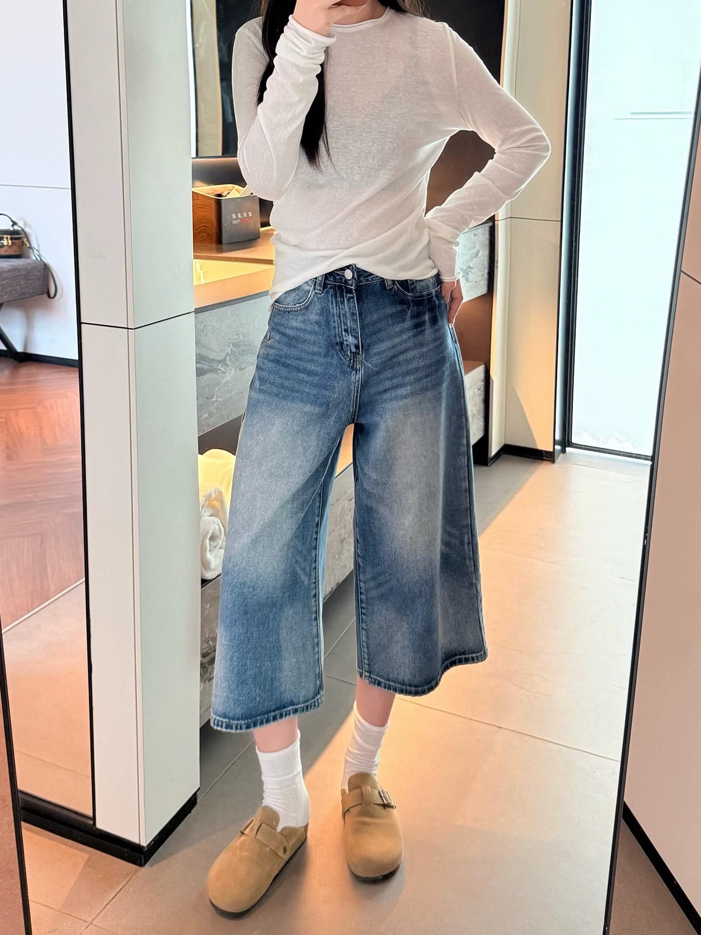 American Style Blue Capri Jeans for Women 2026 Summer Thin Edition Plus Size for Pear Body Shape Loose Slimming Mid-Length Shorts