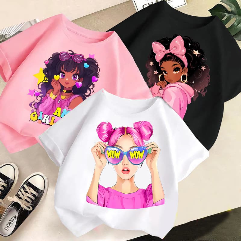 Children's Short-Sleeved 2026 Summer New Style Girls' T-Shirt Girls' Round Neck Loose Cartoon Casual Tops Cross-Border Kidsren's Clothing