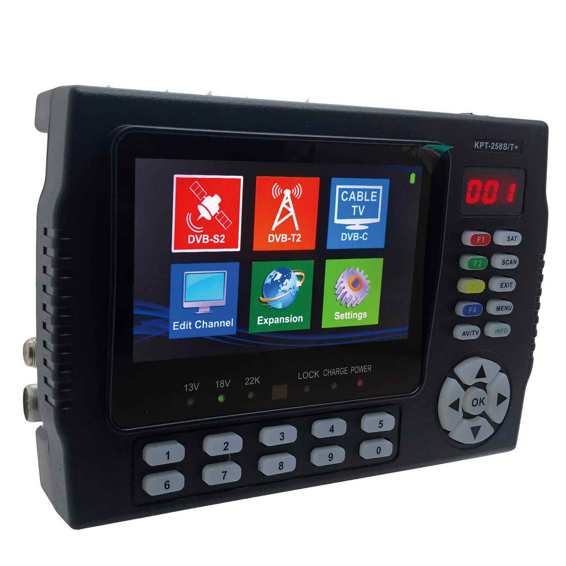 4.3 Inch DVB-T2+C/S2 Terrestrial HD+ SAT Tester KPT-258S/T+ CCTV Tes