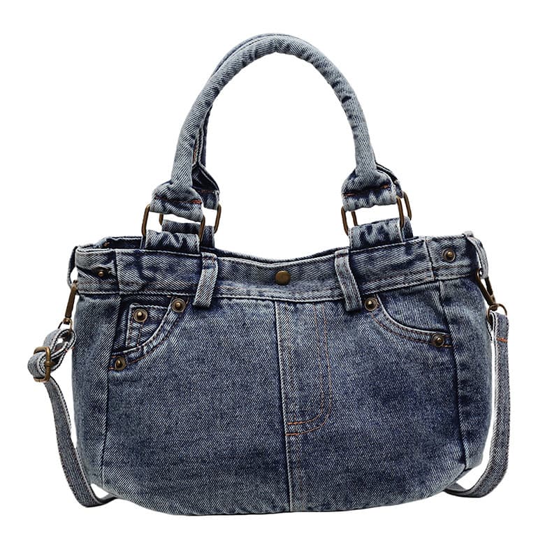 Vintage Washed Distressed Denim Bag 2026 New Style Simple Shoulder Bag Handbag Casual Versatile Baguette Bag