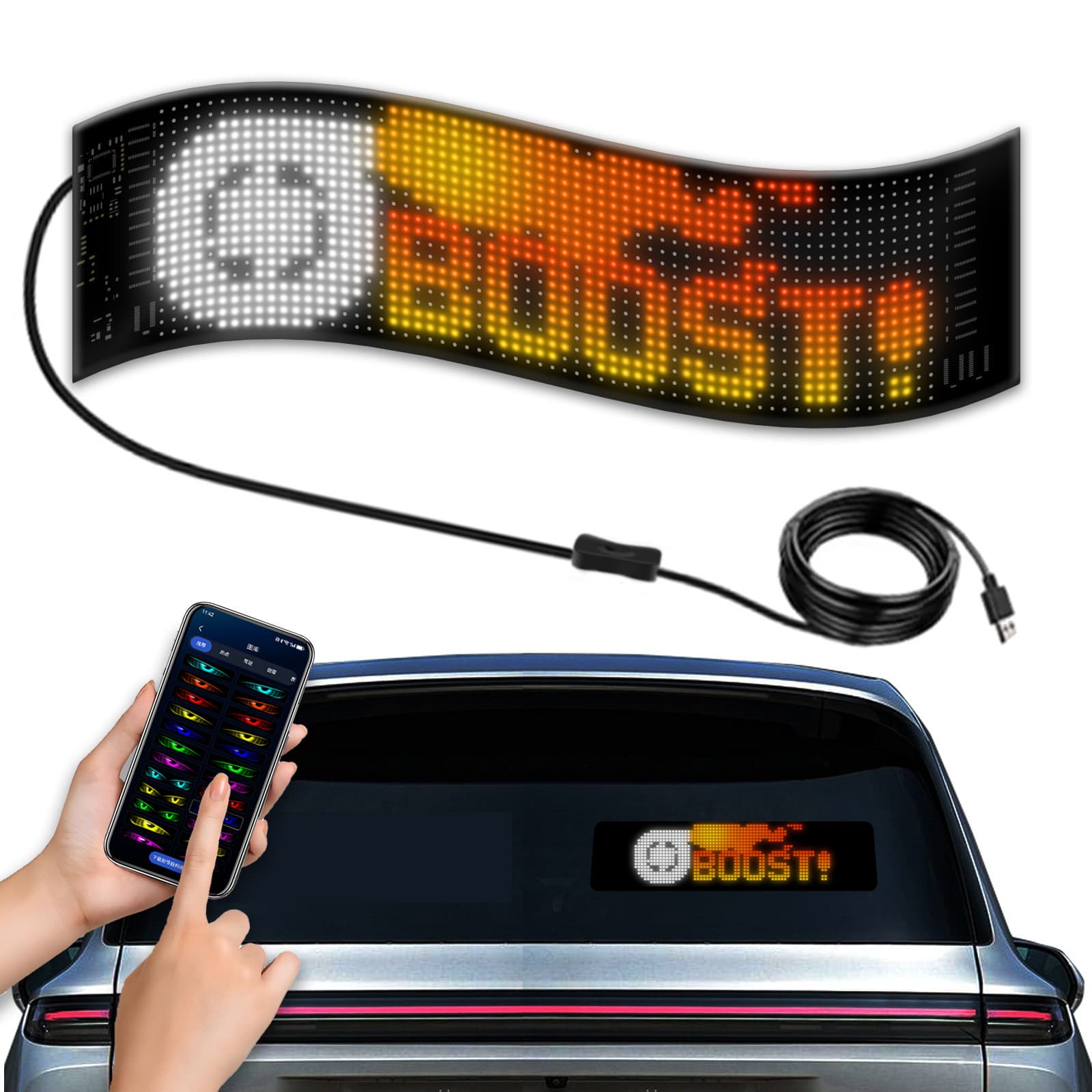 LED Flexible Display APP Bluetooth Car Advertising Screen Full Color Smart Car Sticker Cross-Border Hot Selling Soft Screen