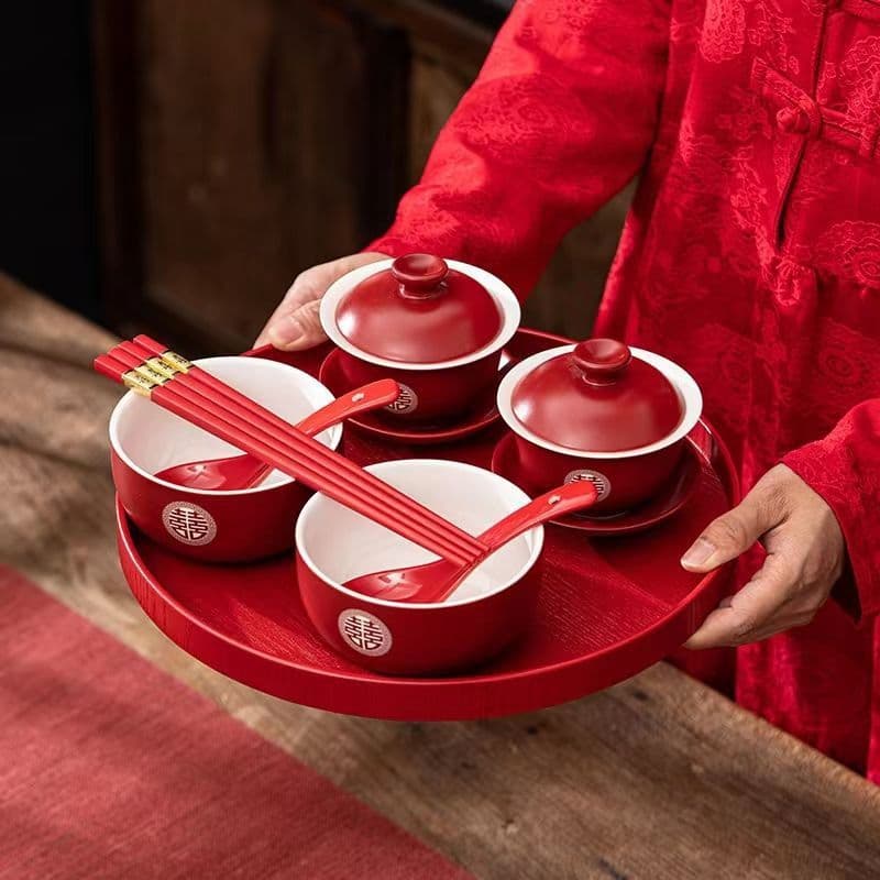 Wedding change of mouth toast tea cup set of bowls and chopsticks wedding bowl wedding cover bowl wedding cup teacup wedding gift red wedding