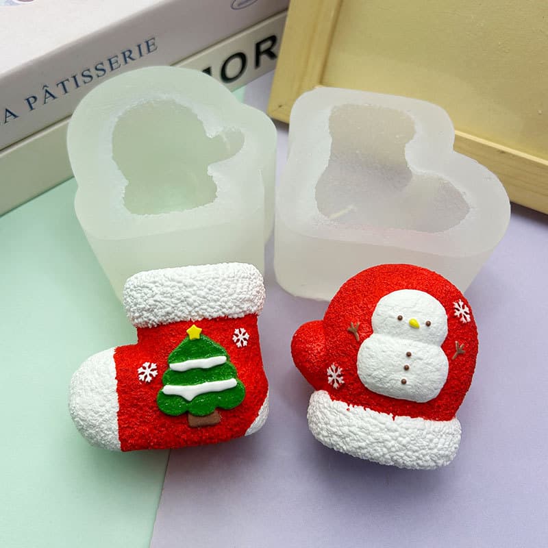Hot-selling Christmas Snowman Glove, Christmas Tree Sock Squeeze Mold DIY Mousse Cake Mold Epoxy Resin Plaster Soap Mold