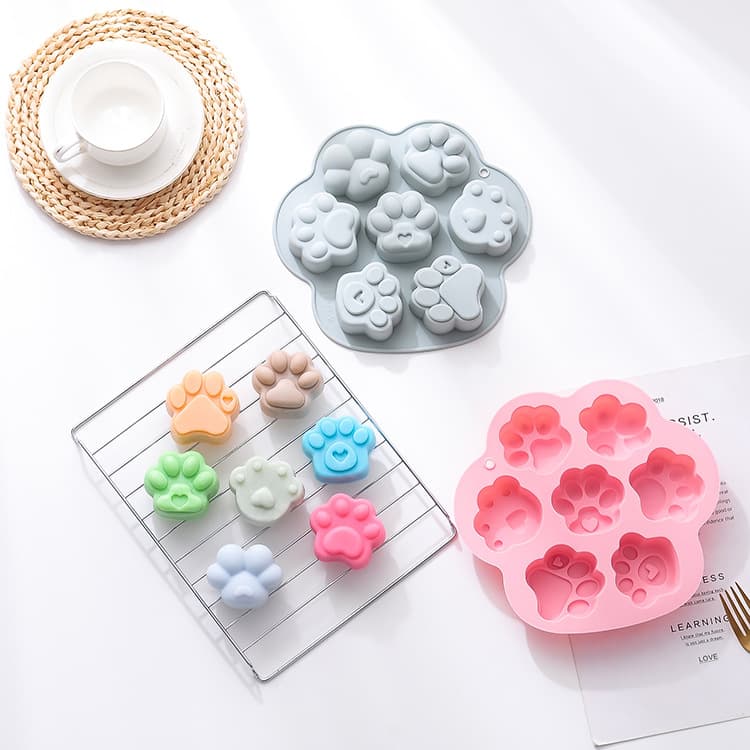 In Stock 7-Connector Different Cat Paw Silicone Mold 3D Cute Dog Paw Print Resin Mold Pudding Mousse Cake Mold