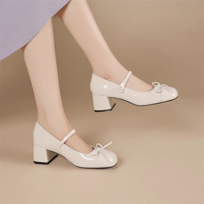 2026 Petite French Silver Mary Jane Shoes Mid Heel Versatile Trendy Bow Dress Shoes for Women