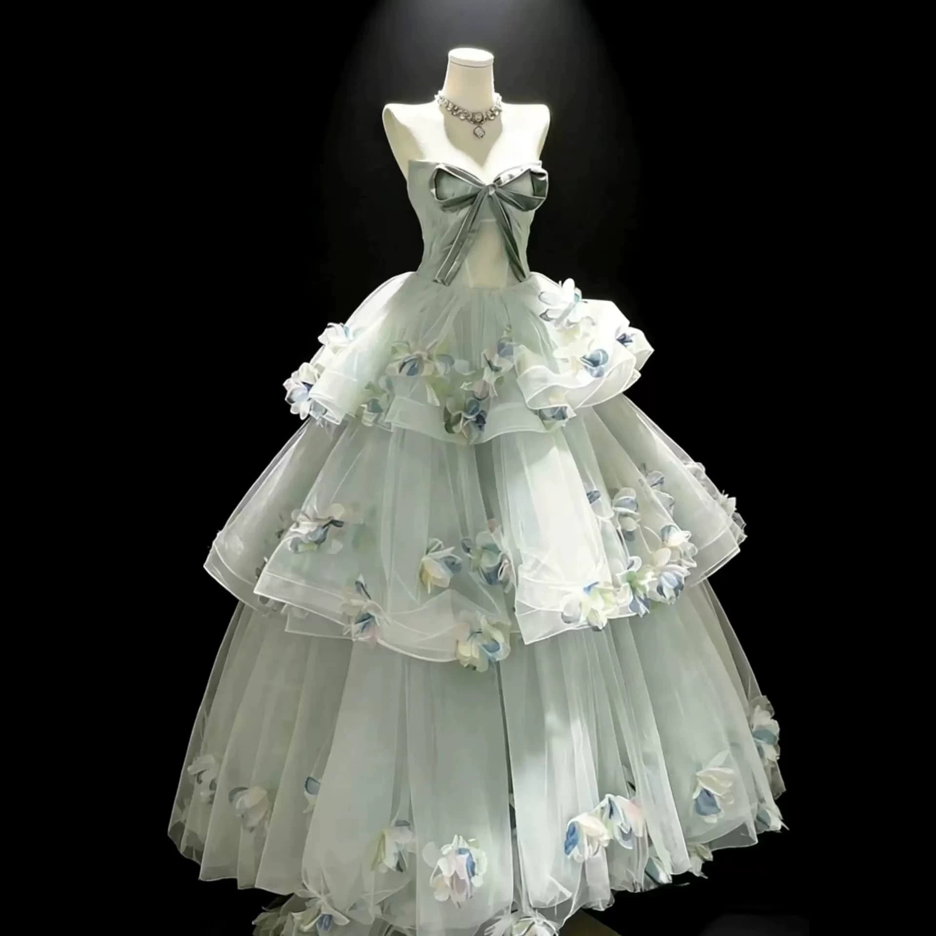Forest-style tube top evening dress, high-end flower host adult ceremony birthday princess style light luxury niche dress