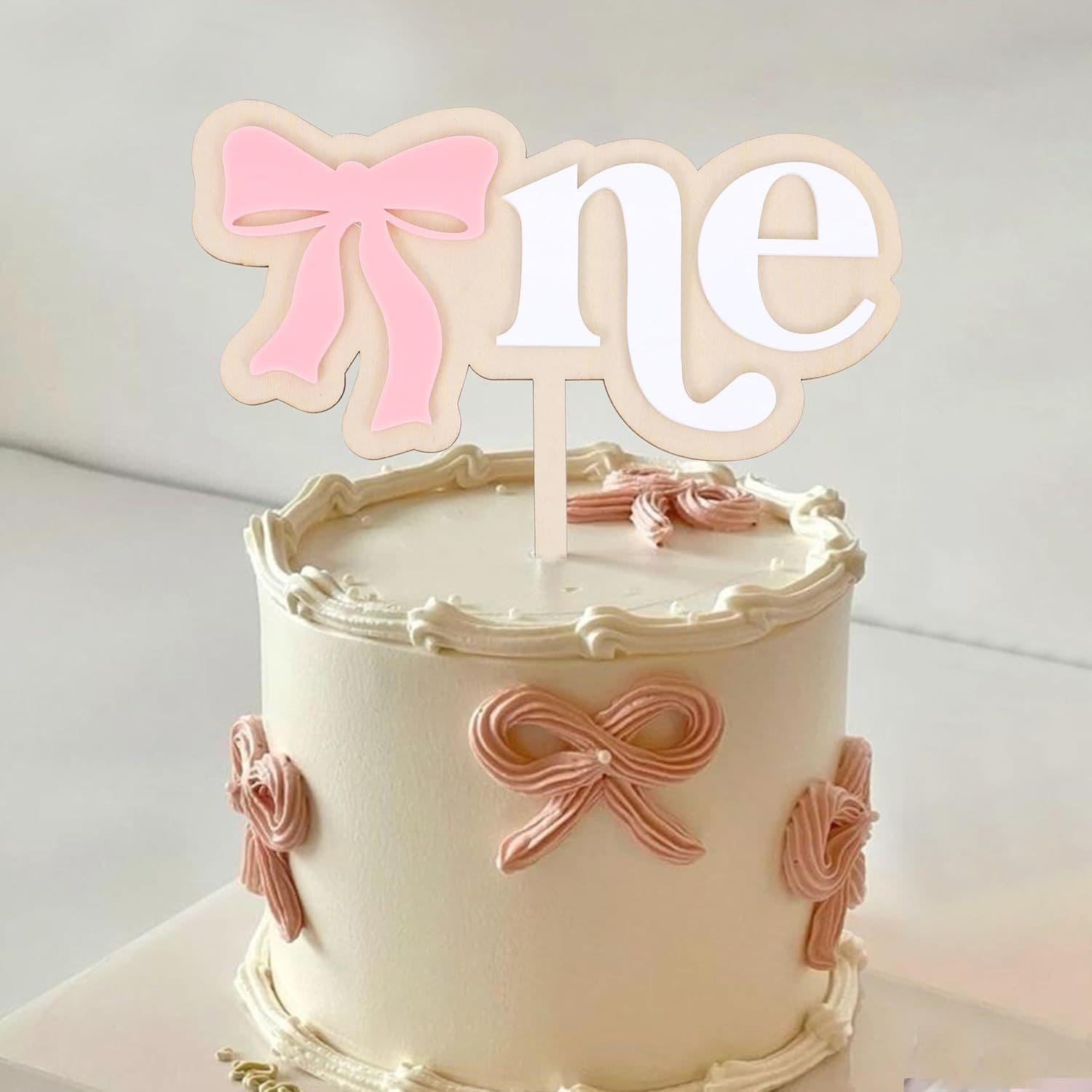 Cross-border Ins Style Wooden Acrylic Double-Layered Bow Cake Decoration for Baby's First Birthday Dessert Decoration