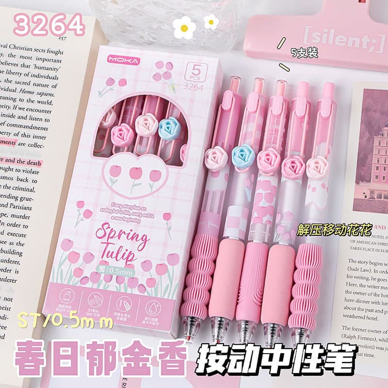 Flower slider student girl limited press pen gel pen pressure pen cute quick-drying 0.5mm/st pen tip