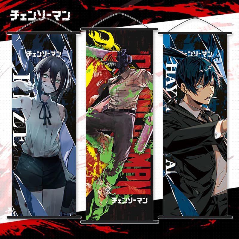 Chainsaw Man two-dimensional animation peripheral hanging paintings Chainsaw Man Denji Pava Macchiato Hayakawa Aki silk hanging paintings