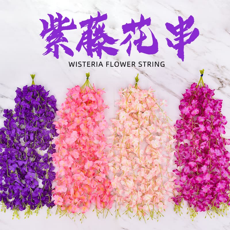 Artificial Wisteria and Violet Flower Garland Decoration for Living Room Hanging Plastic Fake Flower Vine String