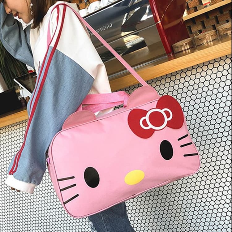 Student Travel Bag Waterproof Large Capacity Cute Girl KT Duffel Bag Women's Portable Crossbody Travel Bag Sports Bag